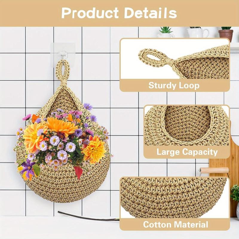 Hanging Wall Vegetable Fruit Basket, 3 Counts set Boho Style Handwoven Wall Mounted Fruit Veggie Basket, Home Organizer for Kitchen Living Room