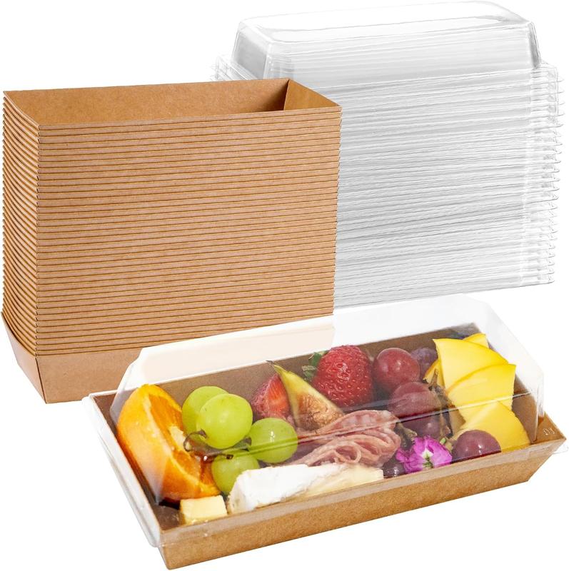 50 Pack Small Charcuterie Boxes with Clear Lids -  Paper Mini  Box, Charcuterie Boards Accessories, Dessert Boxes for Cookie, Food, Sushi, Cake Slice, Chocolate Strawberry, Donut (Brown)