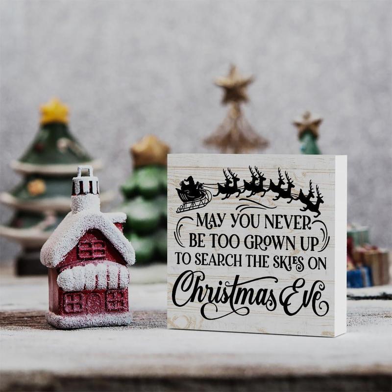 Christmas Eve Sign, 1 Count Square Shape Desktop Ornament, Tabletop Shelf Home Balcony Bar Party Decoration, Gift for Boss Family and Friend