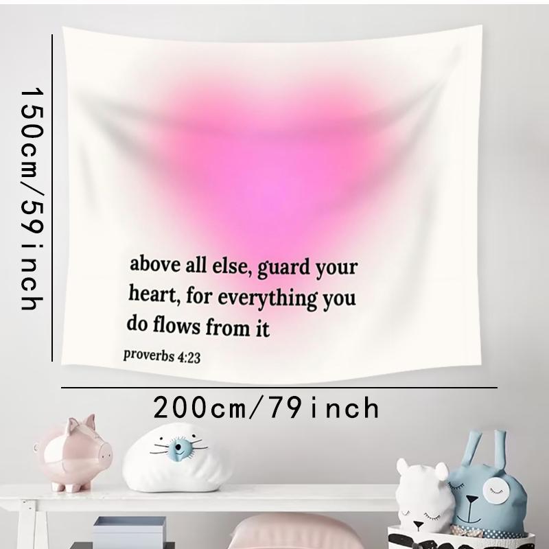 Heart Bible Verse Pattern Tapestry, 1 Count Aesthetic Wall Hanging Decor, Hanging Tapestry for Bedroom Home Office Decor