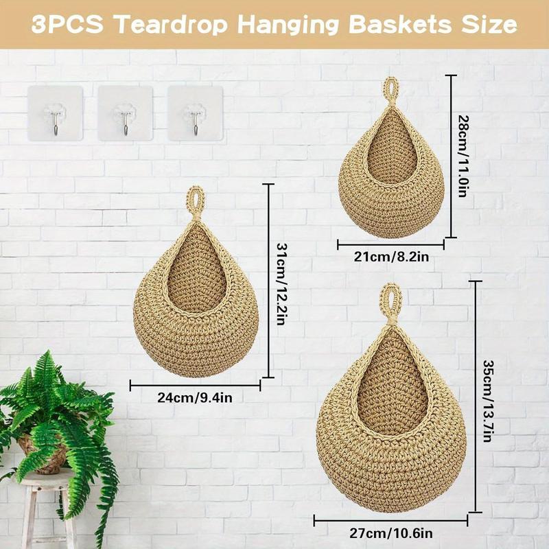 Hanging Wall Vegetable Fruit Basket, 3 Counts set Boho Style Handwoven Wall Mounted Fruit Veggie Basket, Home Organizer for Kitchen Living Room