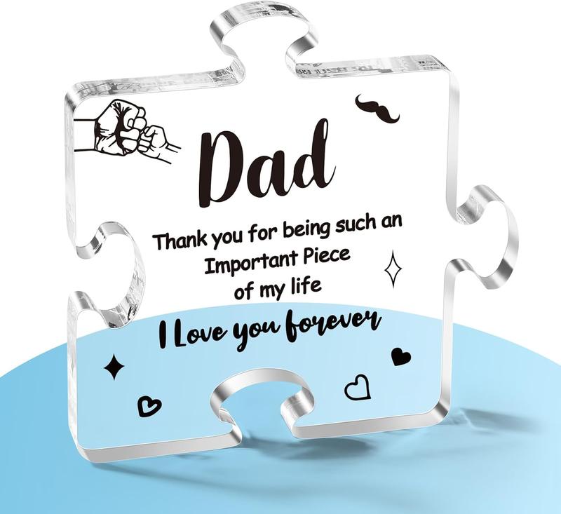 Acrylic Plaque Gifts for Dad Mom Father's Day Gift from Daughter Son Birthday Puzzle Shape Sign for Dad Thanksgiving Birthday Gifts Christmas Trophy