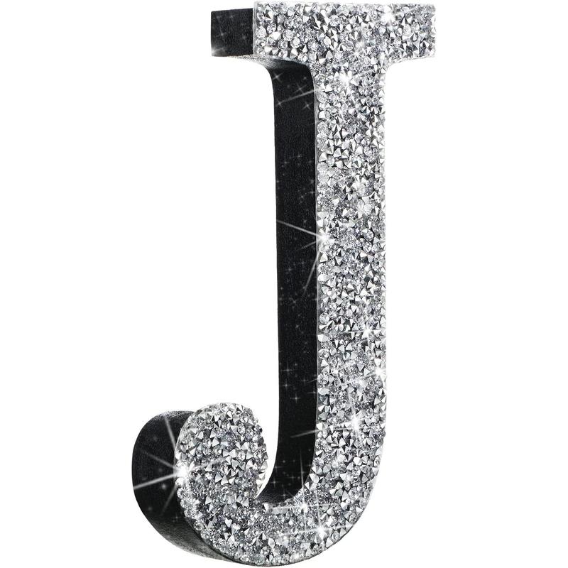 5.7 Inch Crystal Diamond Letters Shiny Letters Decor Hanging Letters with Screws and Hooks Rhinestone Diamond Decorations Craft for Wall Bedroom Office Door Ornament (Letter J) Gift Wood