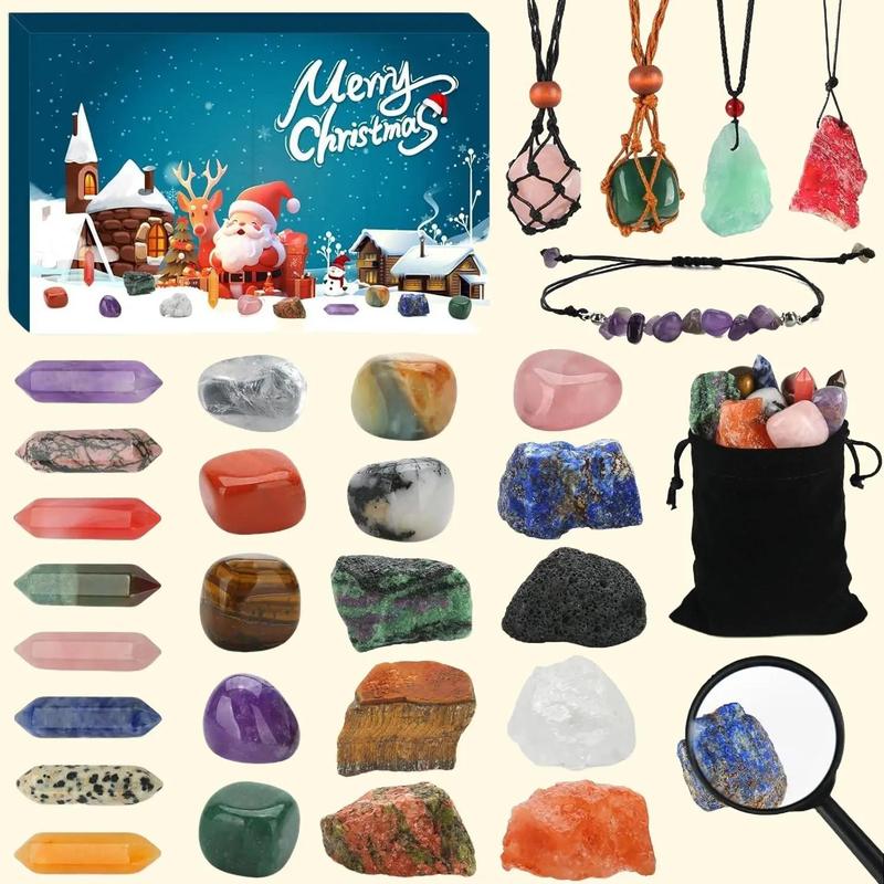 Advent Calendar 2024, 24-Day Christmas Countdown with Chakra Crystals & Healing Stones - Natural Gemstone Rock Collection Gifts for Kids, Teens, Adults & Beginners