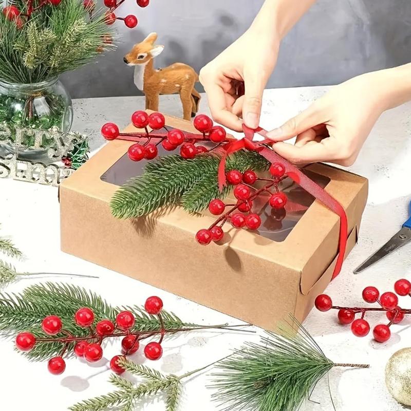 Artificial Red Berry Pine Branches, 10pcs set Including 5 Counts Berry & 5 Counts Plant, Artificial Berry Pine Branches, Festive Decorations