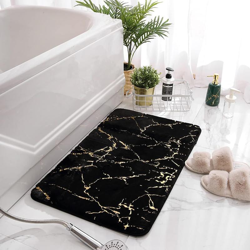 Marble Bathroom Rugs and Mats Set 3 Count Nonslip Black Gold Bathroom Mats Soft Washable Bath Mats for Bathroom Floor Mats Carpet Water Absorbent Shower Rug with U-Shaped Contour Rug Toilet Lid Cover