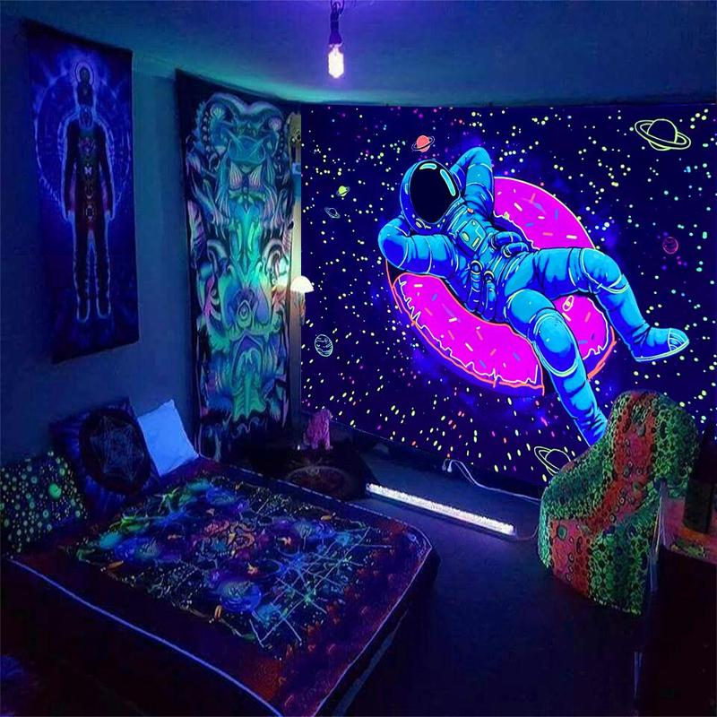 Astronaut Pattern Wall Tapestry for Room Decor, 1 Count Fluorescent Wall Hanging Tapestry, Fall Decorative Tapestry for Home Living Room Bedroom, Tapestry Wall Decor, Home Decor, Bedroom Decor for Christmas Gift