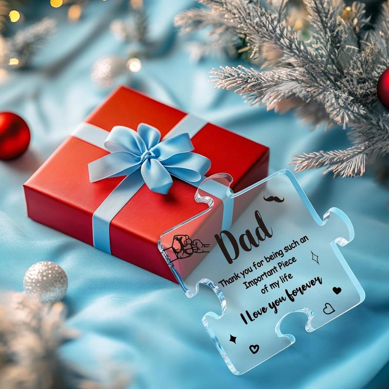 Acrylic Plaque Gifts for Dad Mom Father's Day Gift from Daughter Son Birthday Puzzle Shape Sign for Dad Thanksgiving Birthday Gifts Christmas Trophy