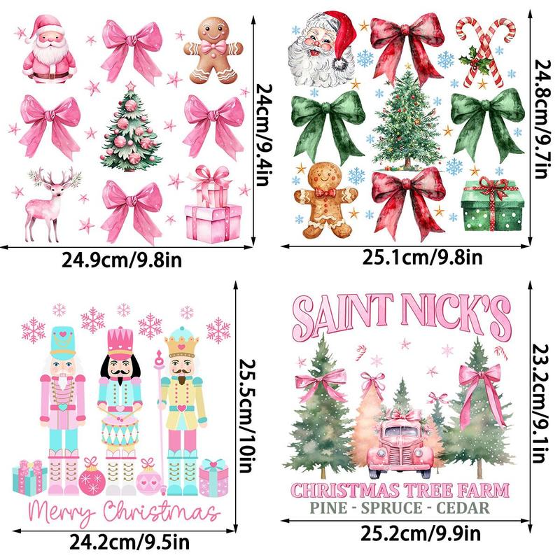 Christmas Iron on Transfer Sticker, 4 Counts set Cute Bow & Santa Claus & Nutcracker & Tree Pattern Heat Transfer Sticker for T-shirt, Sweatshirt