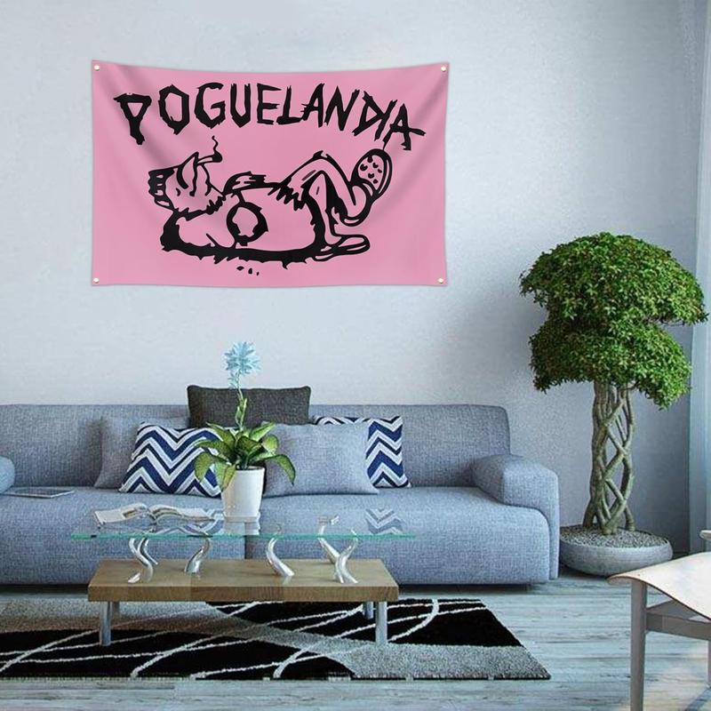 3X5Ft Poguelandia Pink Funny Flag with 4 Brass Grommets Flag for College Dorm Room Bedroom Outdoor Parties Decor