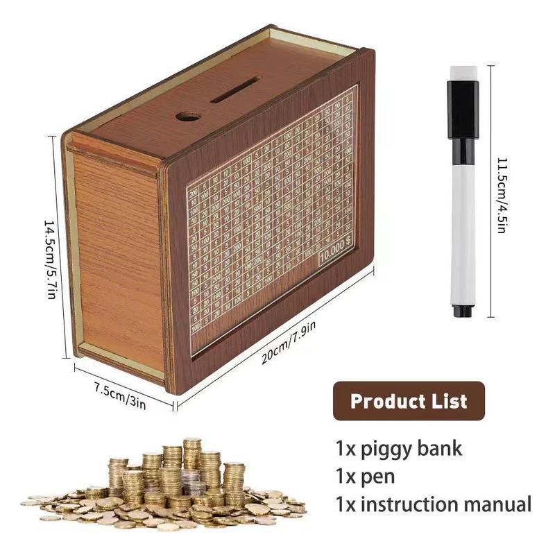 Wooden Money Box with Counter, 1 Count Money Saving Box with Pen, Money Saving Jar, Piggy Bank for Adults & Kids, Gift for Friend, Halloween Gifts