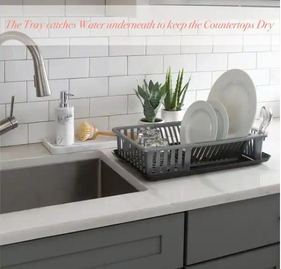 Large Dish Rack with Tray in Silver