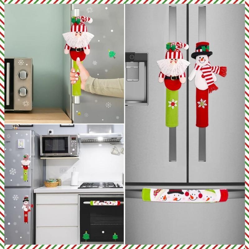 Christmas Themed Refrigerator Door Handle Cover, 3 Counts set Kitchen Appliance Handle Cover, Household Kitchen Accessories