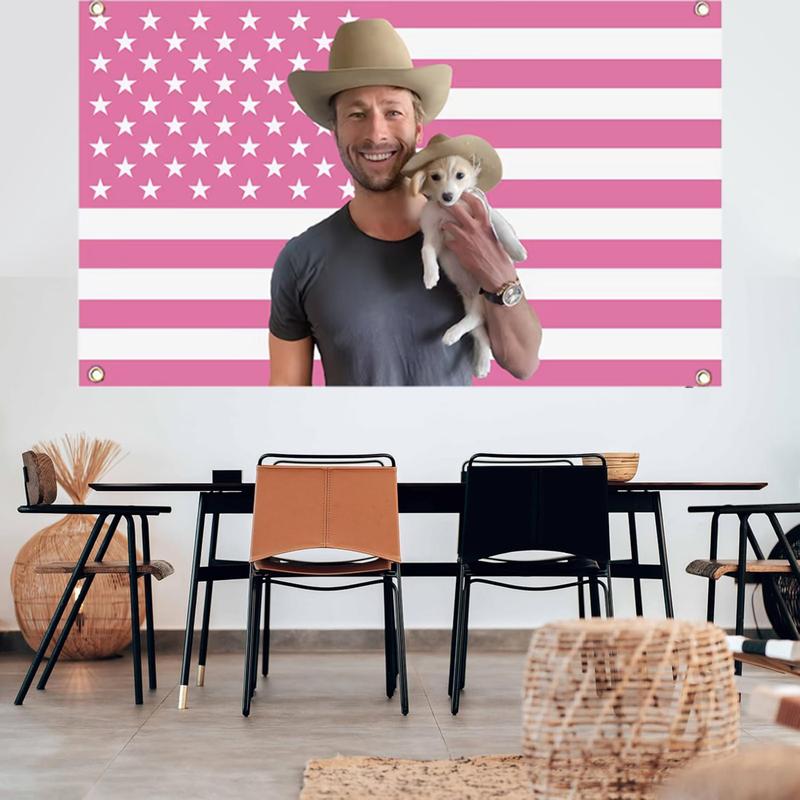 Glen Powell Cowboy Twisters Movie 3x5Ft Flag Pink American Tapestries for Wall Hanging College Dorm Room Decor Outdoor Banner