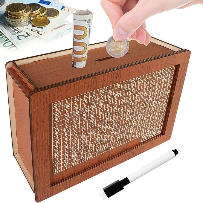 Wooden Money Box with Counter, 1 Count Money Saving Box with Pen, Money Saving Jar, Piggy Bank for Adults & Kids, Gift for Friend, Christmas Gifts