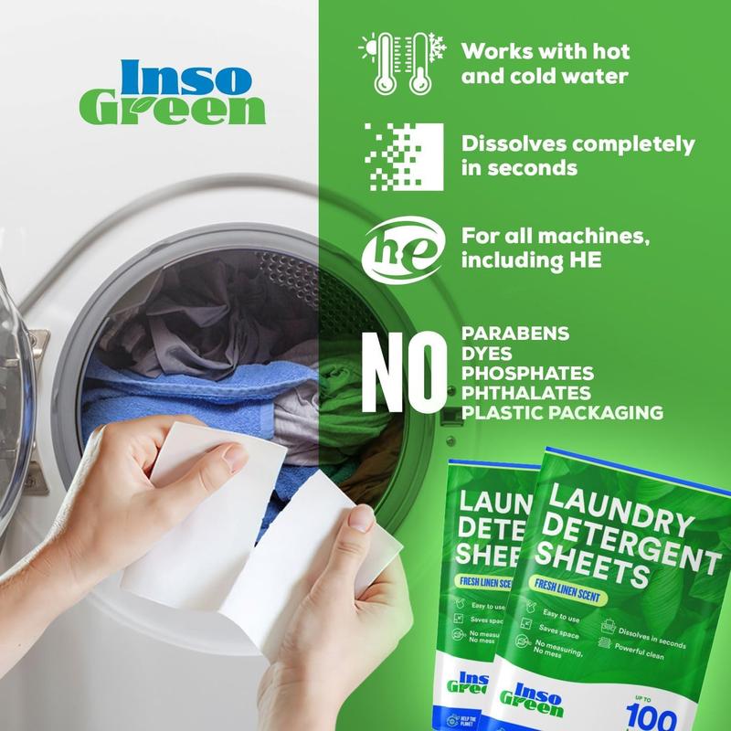 Laundry Detergent Sheets – 100 Loads - Eco Washer Sheets Detergent - Zero Plastic Jugs, No Mess & Space-Saving Laundry Strips & Travel Laundry Detergent – 50 Laundry Sheets Detergent Cleaning Household