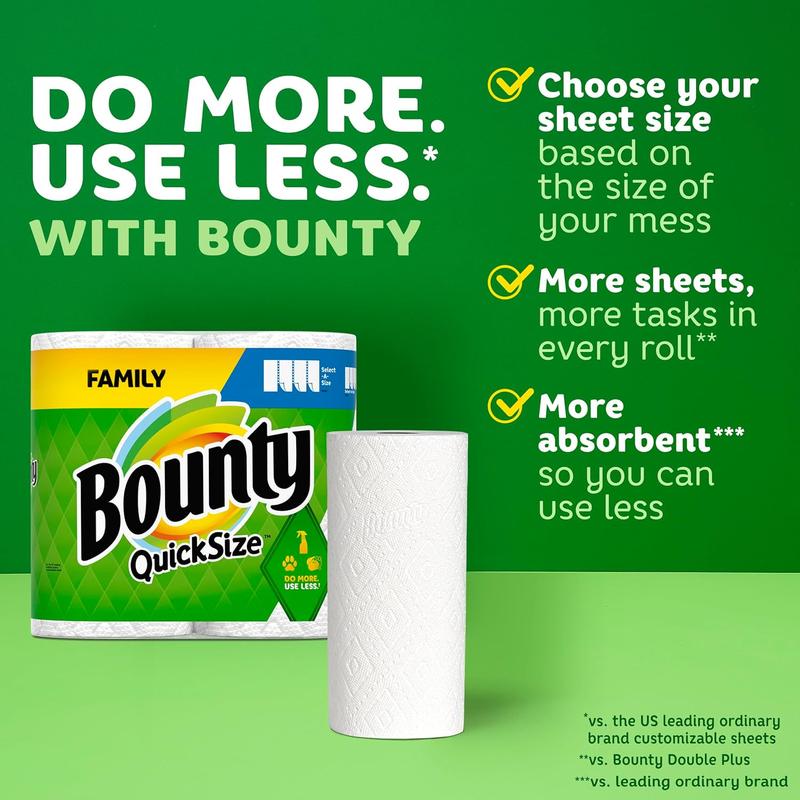 Bounty Quick-Size Paper Towels, White, 12 Family Rolls = 30 Regular Rolls