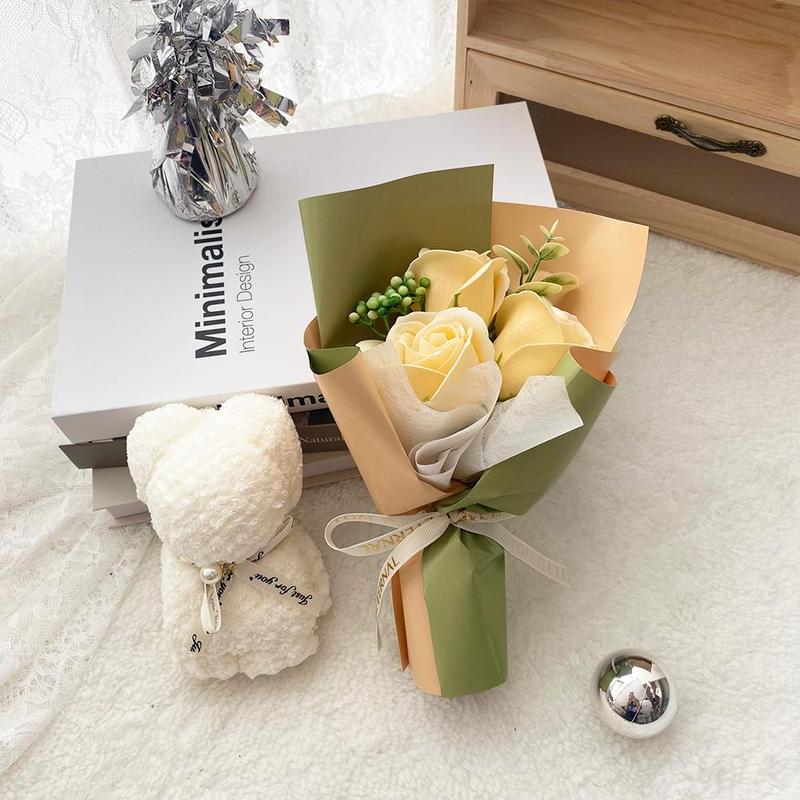 Artificial Rose Bouquet & Bear Towel Gift Box, 1 Count Creative Birthday Gift, Wedding Party Gift, Romantic Gift Box, Teacher's Day Gift