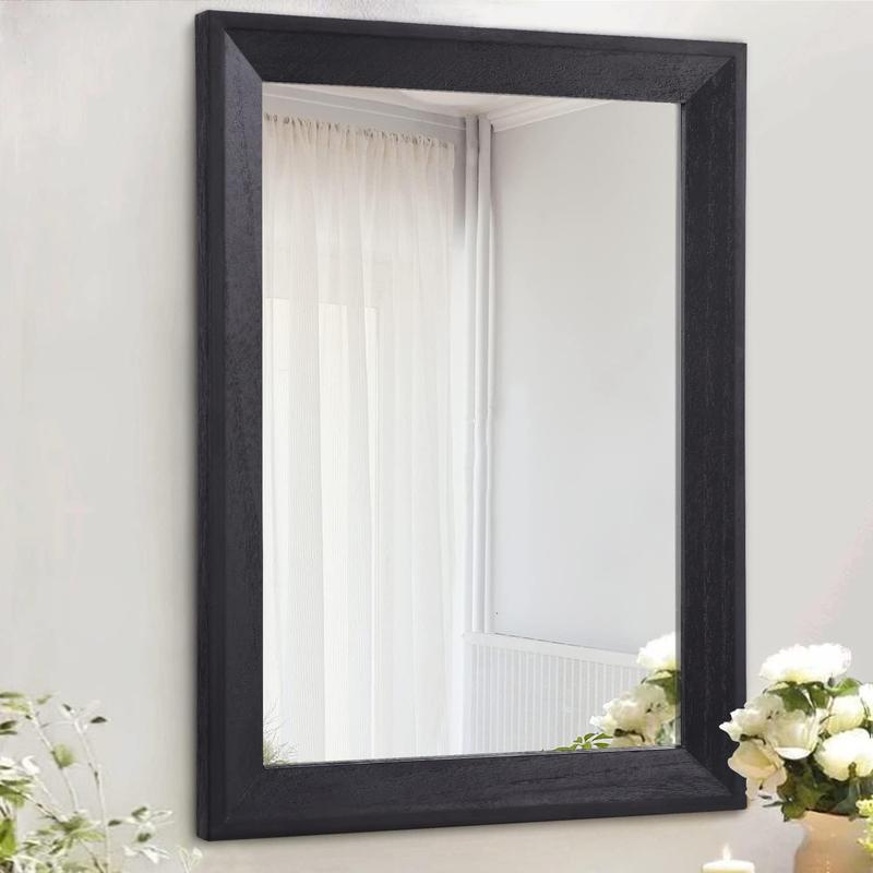 Wall Mirror Black Rectangle Rustic Wood Mirror Decorative Hanging Mirror for Bathroom Bedroom Farmhouse