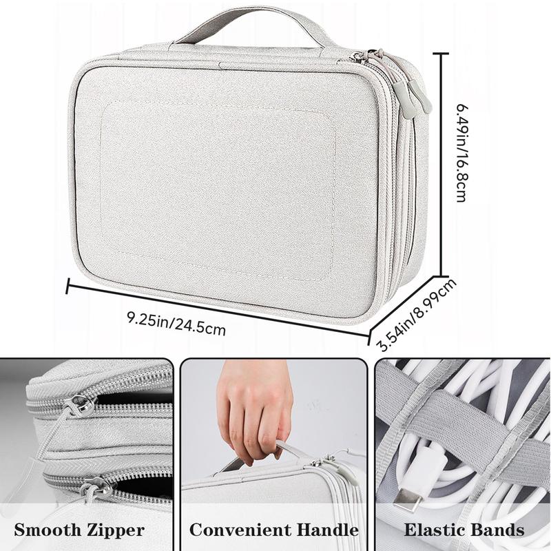 Portable Electronics Storage Bag, Large Capacity Double Layer Zipper Electronics Accessories Storage Bag, Electronics Cable Organizer for Home & Travel