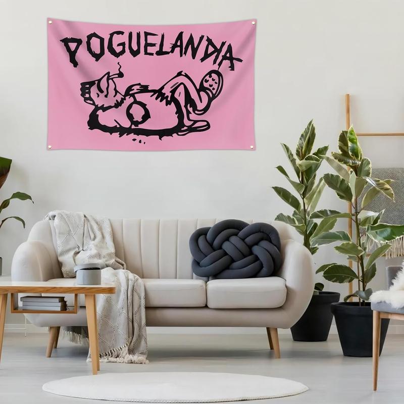 3X5Ft Poguelandia Pink Funny Flag with 4 Brass Grommets Flag for College Dorm Room Bedroom Outdoor Parties Decor