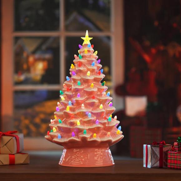 Mr. Christmas. 18 Inch Nostalgic Ceramic Tree - Pink Green White