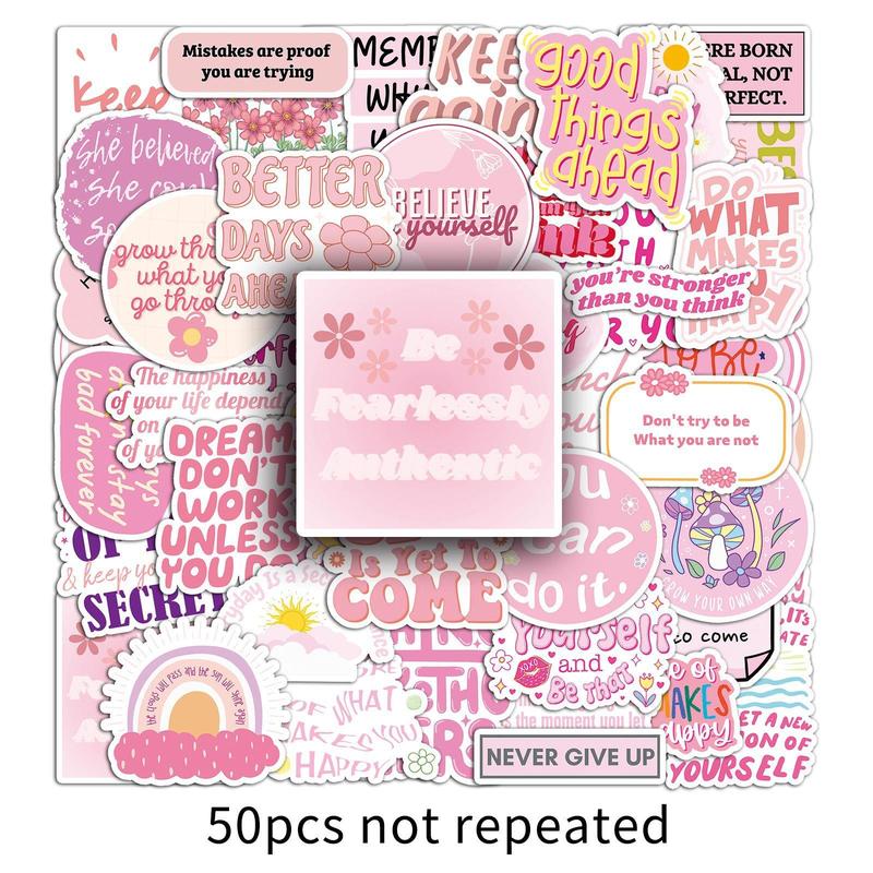 Motivational English Series Graffiti Sticker, 50pcs set Waterproof Self Adhesive Decor Paper, Decor Sticker for Gift Greeting Card Water Bottle Laptop Phone