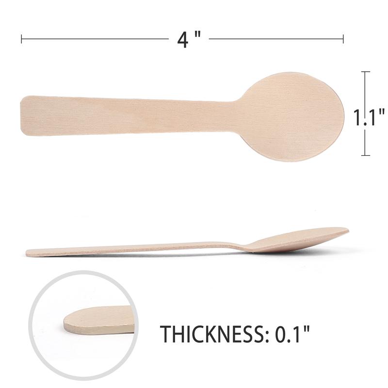 Pack of 100 Mini Wooden Spoons 4 inch Length Disposable Tasting Sampling Spoons Biodegradable Compostable Eco-friendly Birchwood Taster Spoons Round