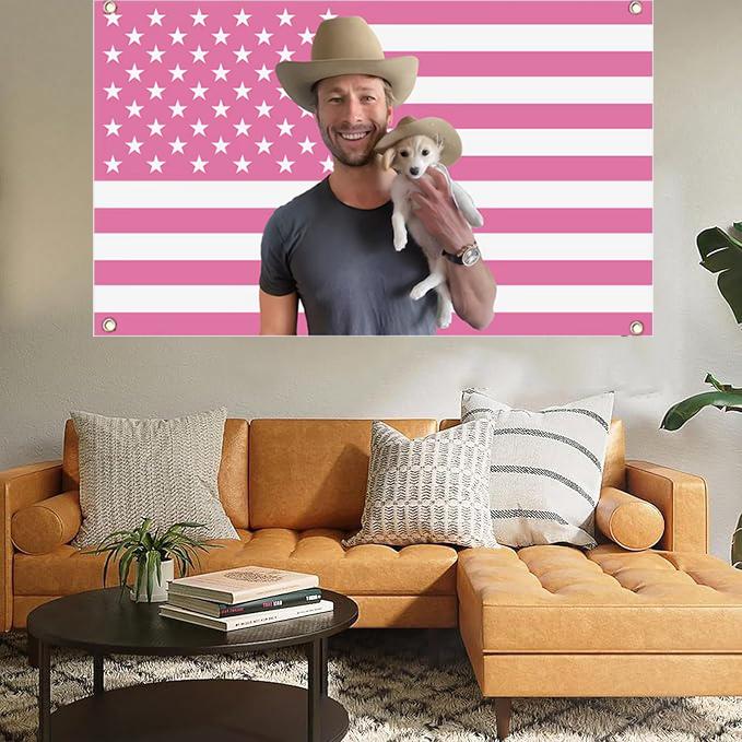 Glen Powell Cowboy Twisters Movie 3x5Ft Flag Pink American Tapestries for Wall Hanging College Dorm Room Decor Outdoor Banner