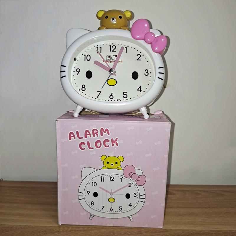 Cat Appearance Kawaii Alarm Clock，Cartoon Cat Clock, Bedside Sweeping, Silent, Student, Boy, Girl, Beep, Beep, Clocks for Kids (White)，hello kitty stuff vanity，decor、light、hand