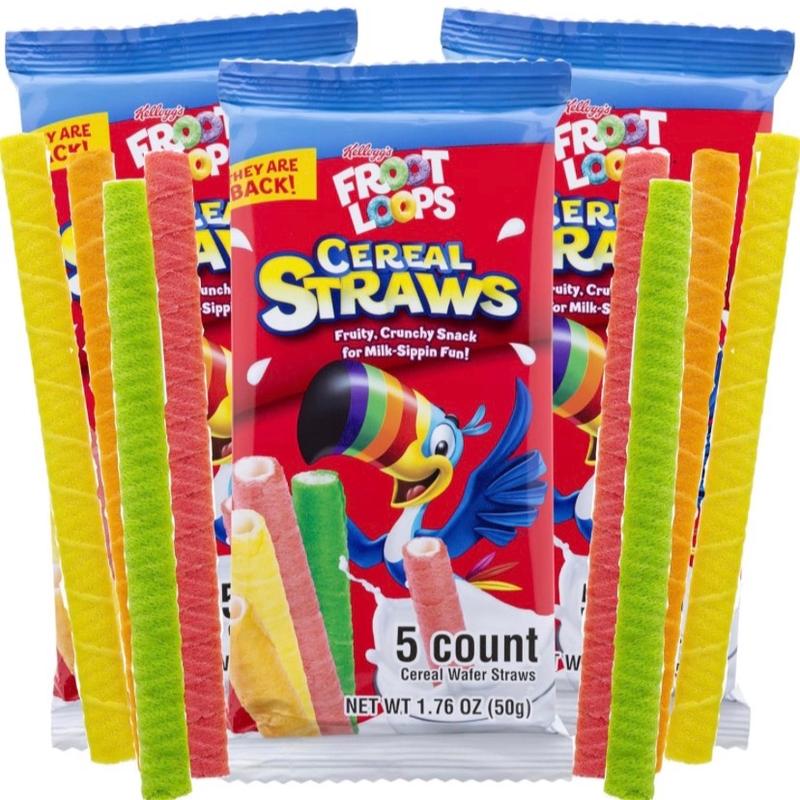 Kellogg’s Froot Loop Cereal Straws, Edible Breakfast Straw, Nostalgic Treat, Birthday Party Favors, 5 Count, (3 Pack)