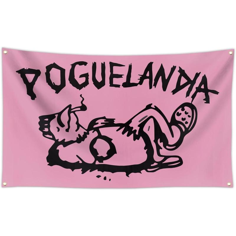 3X5Ft Poguelandia Pink Funny Flag with 4 Brass Grommets Flag for College Dorm Room Bedroom Outdoor Parties Decor