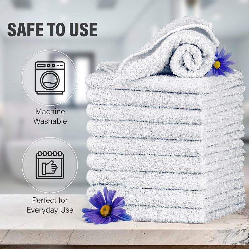 10 Pack White Cotton Wash Cloths - 12 x 12 inch Ultra Absorbent Premium Quality - Machine Washable