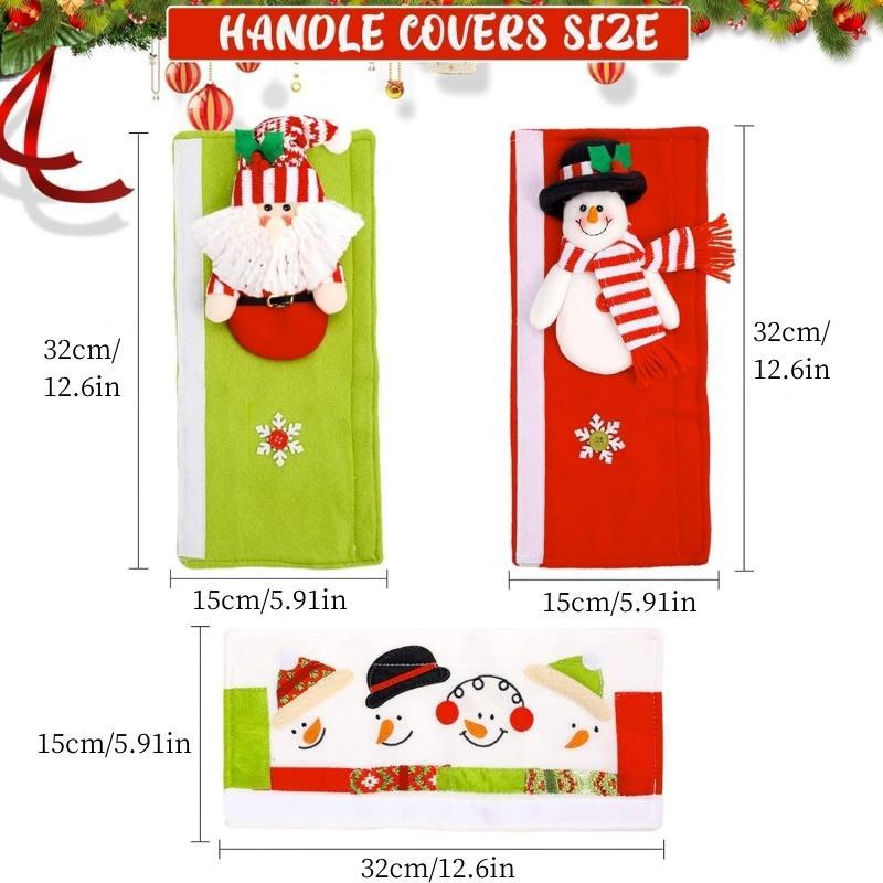 Christmas Themed Refrigerator Door Handle Cover, 3 Counts set Kitchen Appliance Handle Cover, Household Kitchen Accessories