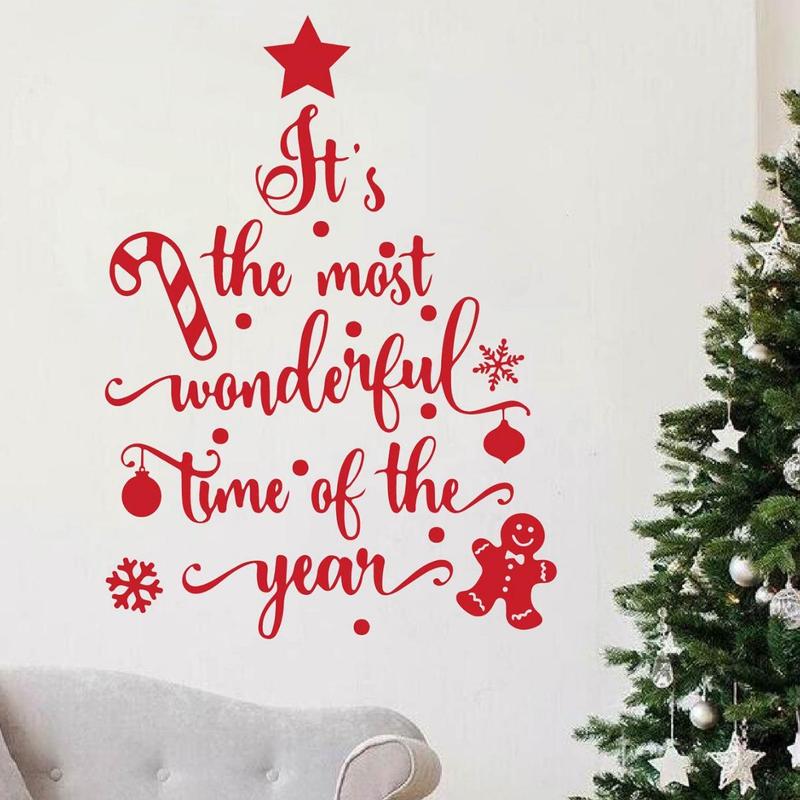 Christmas Tree & Letter Pattern Wall Sticker, 1 Count Removable Self Adhesive Wall Decal, Decorative Sticker for Home Living Room Bedroom