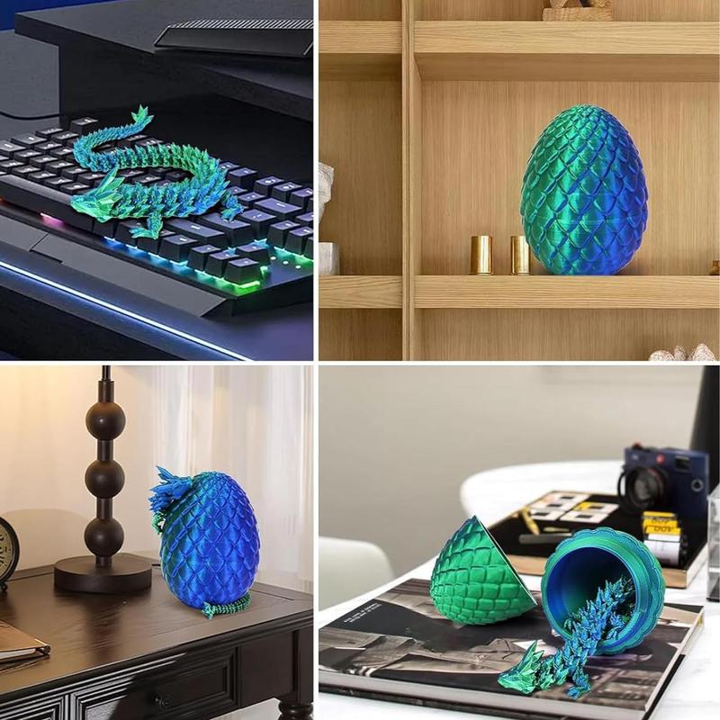 Creative 3D Printed Dragon & Egg Set, 2 Counts set Gradient Color Dragon Ornament, Desktop Decoration for Home Office, Gift for Friend & Boyfriend