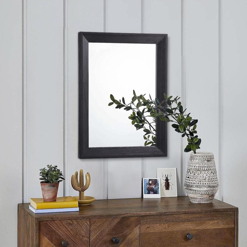 Wall Mirror Black Rectangle Rustic Wood Mirror Decorative Hanging Mirror for Bathroom Bedroom Farmhouse