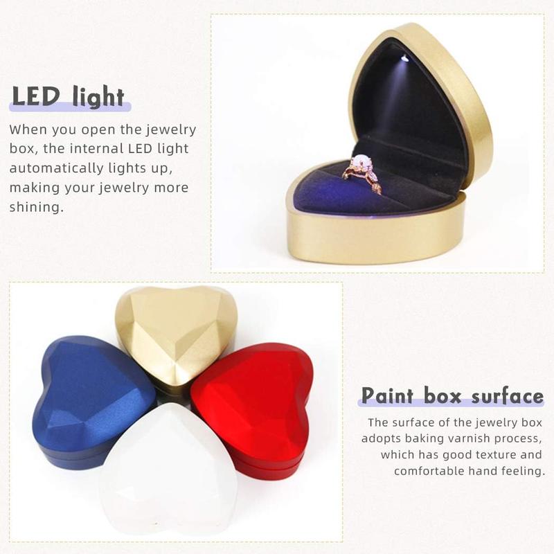 Heart Shaped Ring Box LED Light Engagement Ring Boxes Jewelry Gift Box for Proposal Wedding Valentine's Day Anniversary Christmas