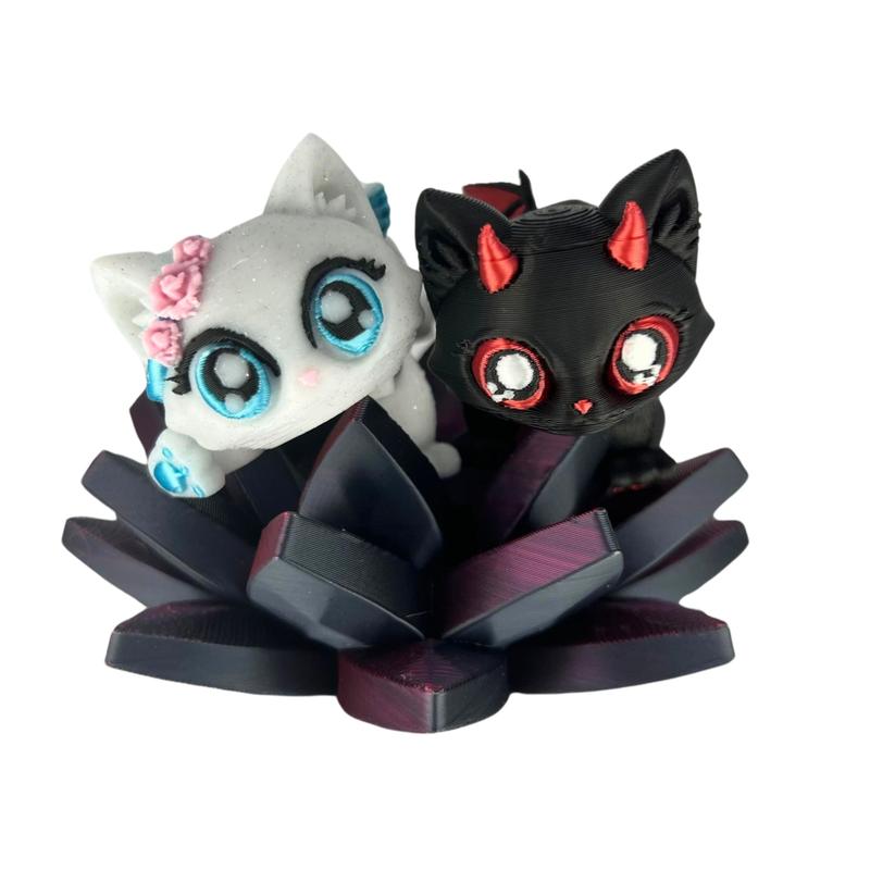 Devil and Angel Cats  - 3d printed - Fantasy Hybrid Angel Kitty and Devil Kitty Figurine