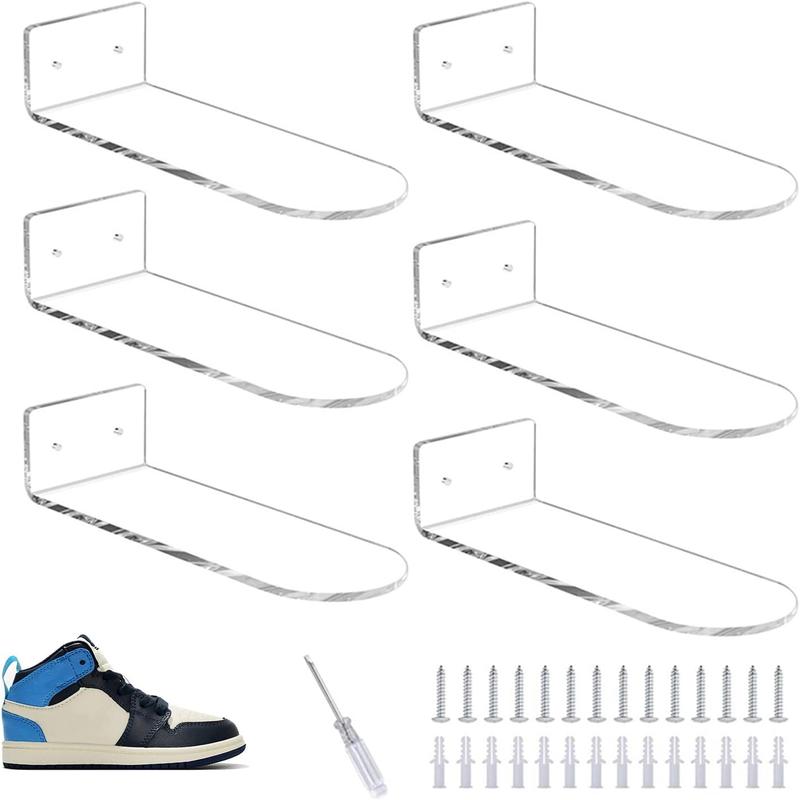 SJPACK Acrylic Floating Shoe Rack (Set of 6) Wall Mount Display Shoe Rack Transparent Storage Rack for Home Use Sneakers Display Rack with Screws and Anchors