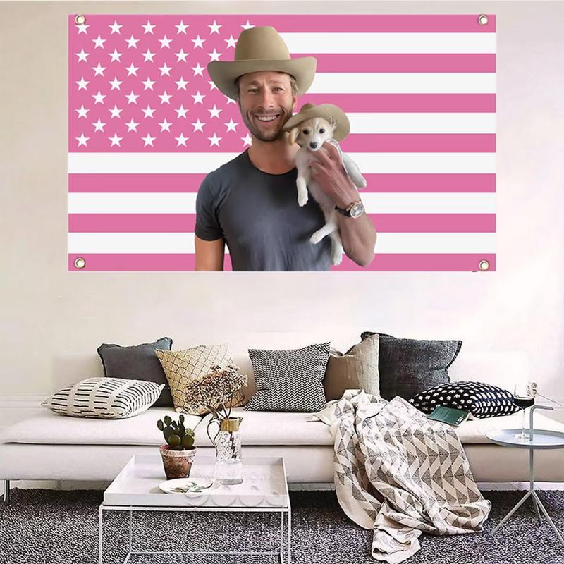 Glen Powell Cowboy Twisters Movie 3x5Ft Flag Pink American Tapestries for Wall Hanging College Dorm Room Decor Outdoor Banner