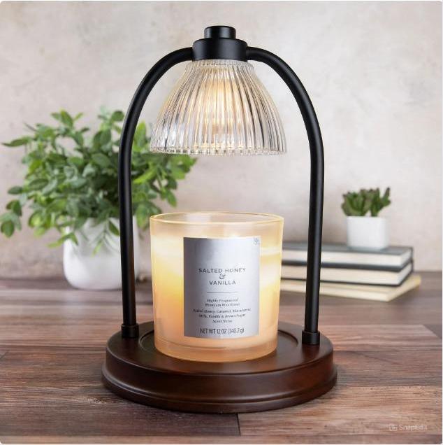 Black Ribbed Glass Candle Warmer Lamp for Home Decor