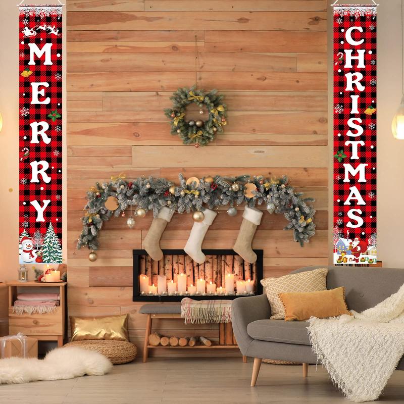 Merry Christmas Banner Xmas Porch Door Sign for Wall Home Party Decor Indoor Outdoor Ornaments