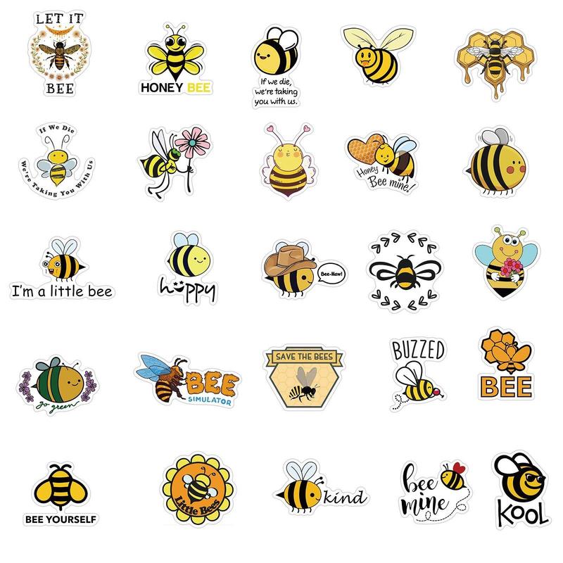 50pcs Cute Cartoon Bee Pattern Stickers, Multicolor Waterproof Stickers For Laptops Water Bottles Cars Skateboards Phone, DIY Decorative Stickers