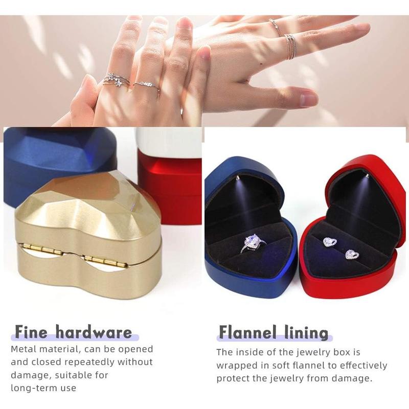 Heart Shaped Ring Box LED Light Engagement Ring Boxes Jewelry Gift Box for Proposal Wedding Valentine's Day Anniversary Christmas