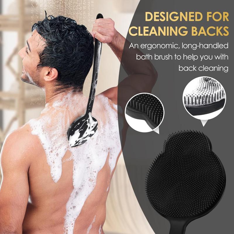 Silicone Back Scrubber for Shower, Upgrade Long Handle Silicone Body Scrubber,  Exfoliating and Massage Can Produce More Foam, Long Handle Back Scrubber for Men Women Accessories Brush Accessories Brush