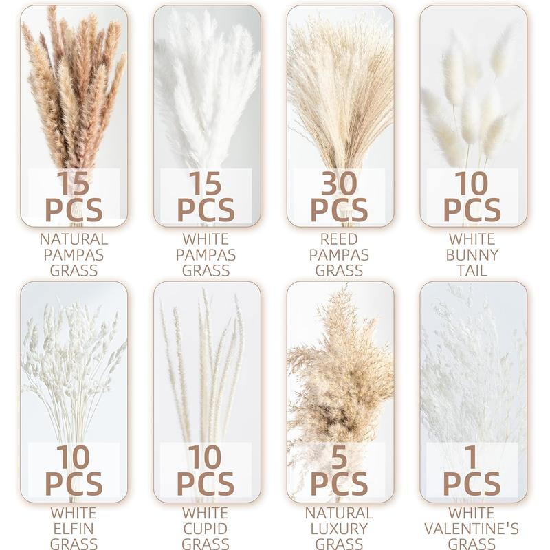 96PCS Natural Dried Pampas Grass Boho Home Decor Bouquet Phragmites Dried Flowers Bouquet for Wedding Floral Arrangements Home Decorations (96PCS) WILD AUTUMN