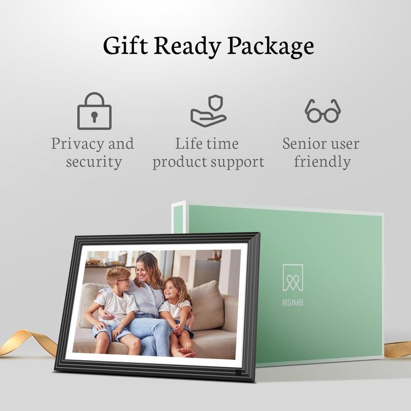 BSIMB 10.1'' Digital Picture Frame 32GB - Upload Photos&Videos from Anywhere via App Email, Perfect Gifts for family friends, Easy to Use with Touch Screen, Premium HD IPS Display, Support Micro SD Card and USB drive