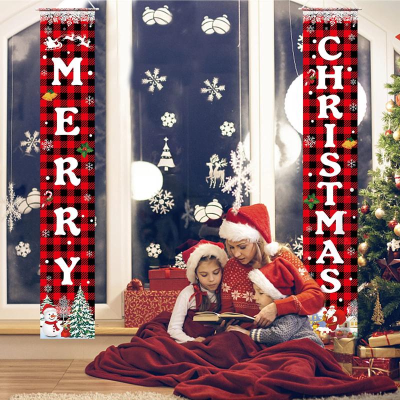 Merry Christmas Banner Xmas Porch Door Sign for Wall Home Party Decor Indoor Outdoor Ornaments