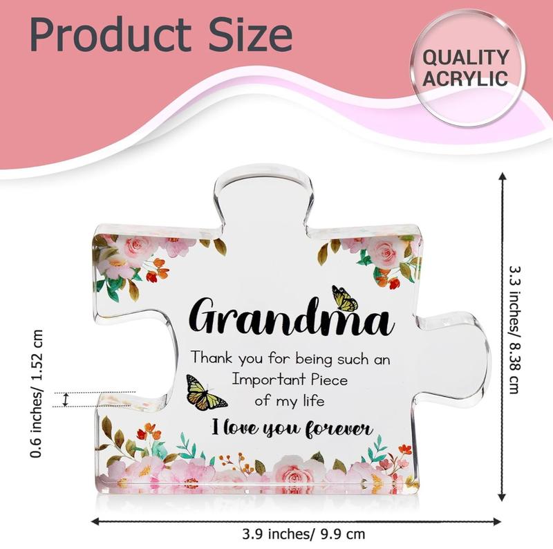 Grandma Gifts, Birthday Gifts Presents for Grandma Engraved Acrylic Puzzle Piece Plaque for Grandmother Nana Delicate Grandma Gifts for Thanksgiving Christmas